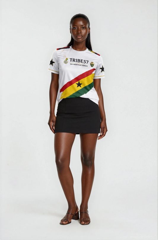 Tribe 1957 – Premium Women’s Ghana Heritage Jersey (White)